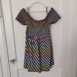 Hot Topic Pastel Checkered Smocked Off Shoulder Babydoll Dress (with pockets!)